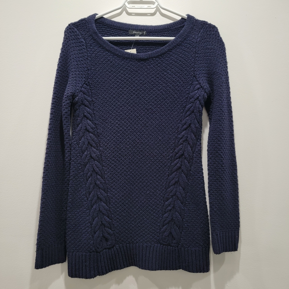 RW&CO. Navy Blue Cable Knit Sweater Sz XS